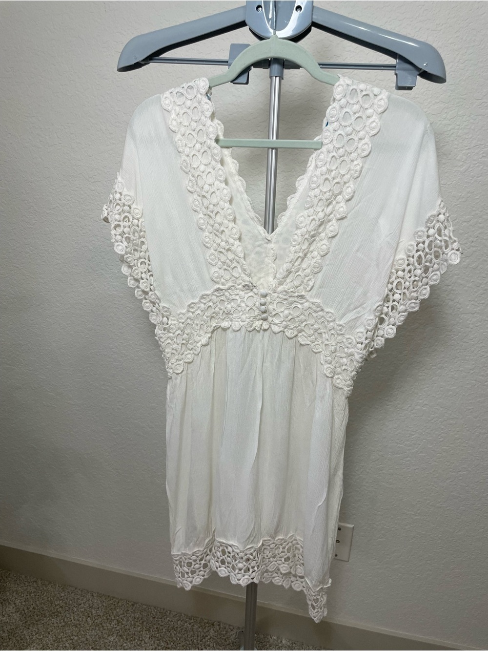 blue island White Crochet V-Neck Swim Coverup